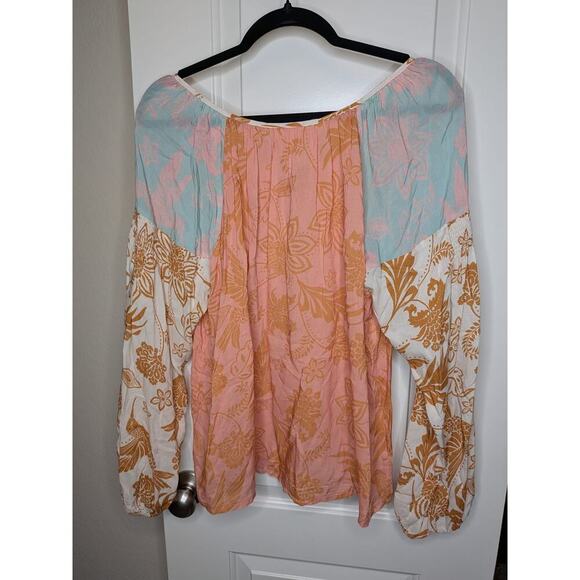 Johnny Was  Waimea Mixed Peasant Top  Size L Boho Long Sleeve - Picture 6 of 9